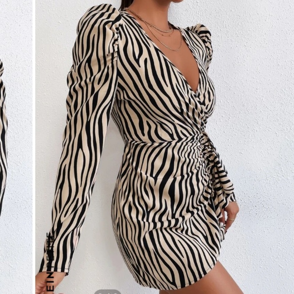 Zebra Long Sleeve Ruched Dress